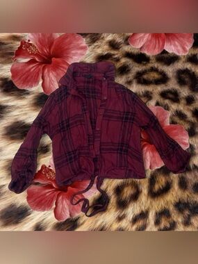 mine Burgundy Plaid Tie-Hem Kids Sweater